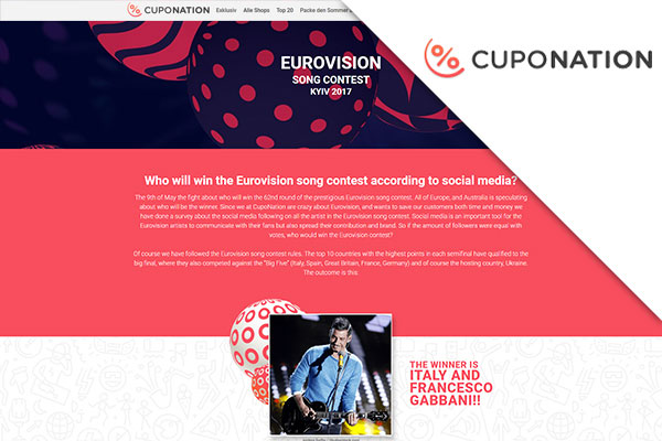 Cuponation Eurovision Landing Page